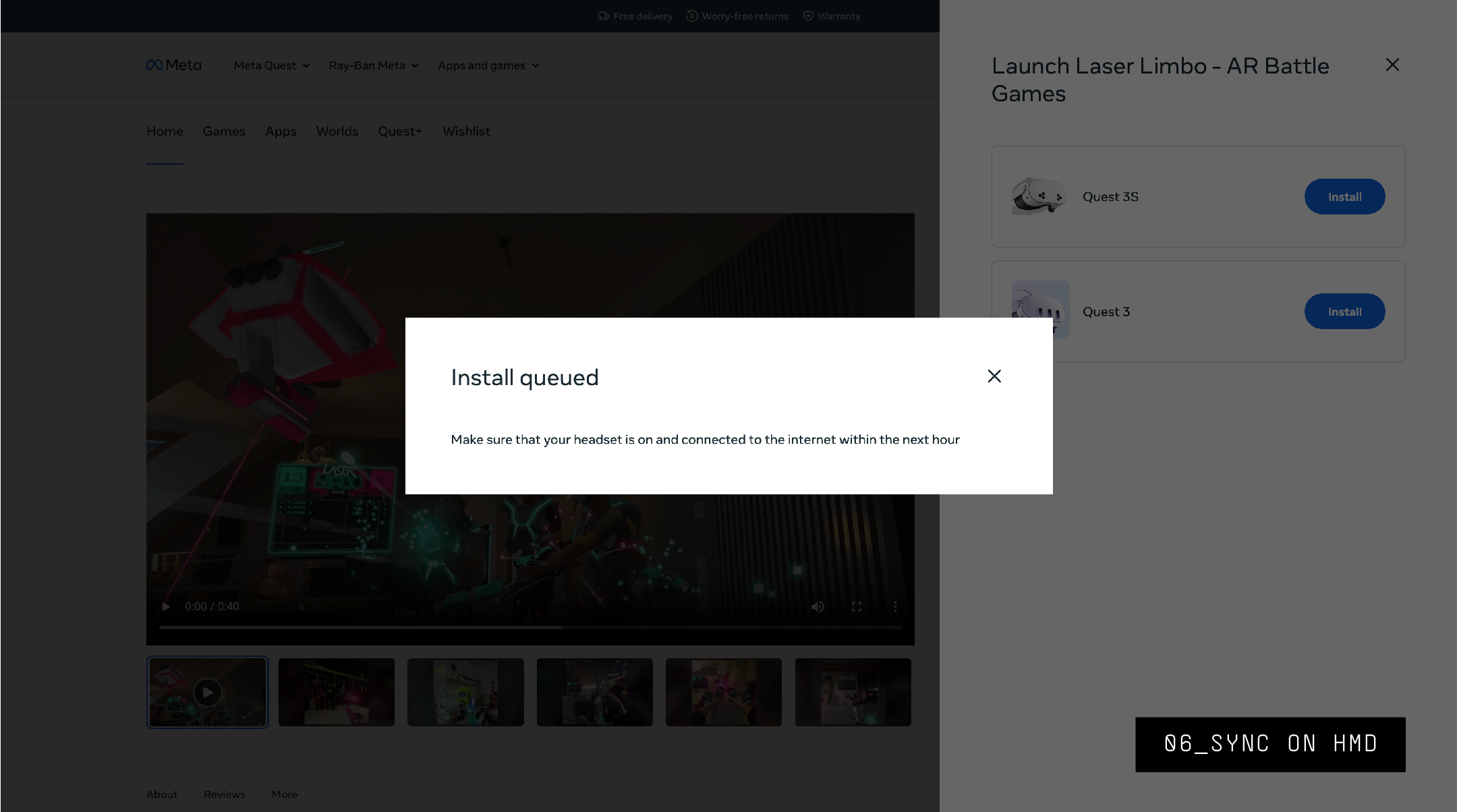 Sync redeemed game on headset.