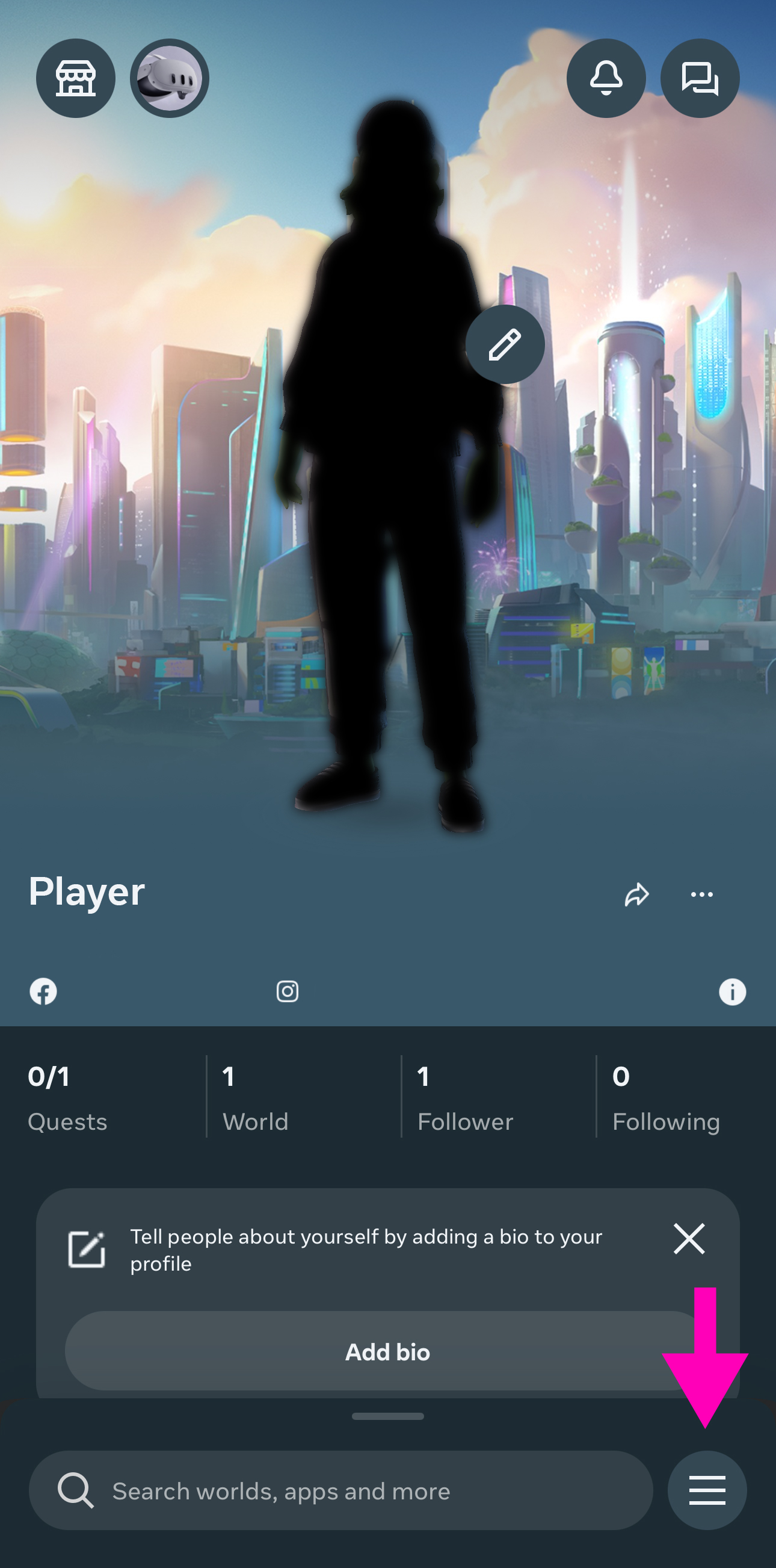 Meta Horizon App menu button.