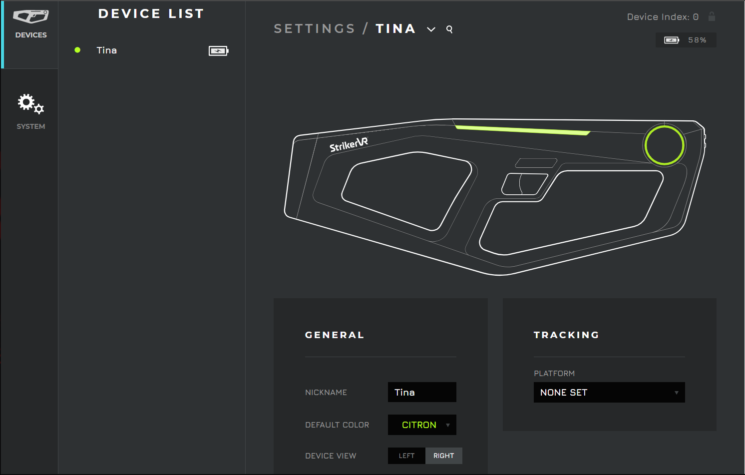 Mavrik Manager general device settings.