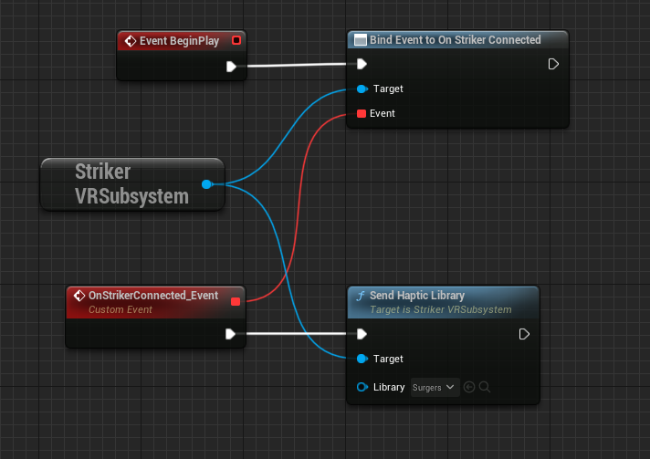 UE 5.3 example use of StrikerVRSubsystem with SendHapticLibrary.
